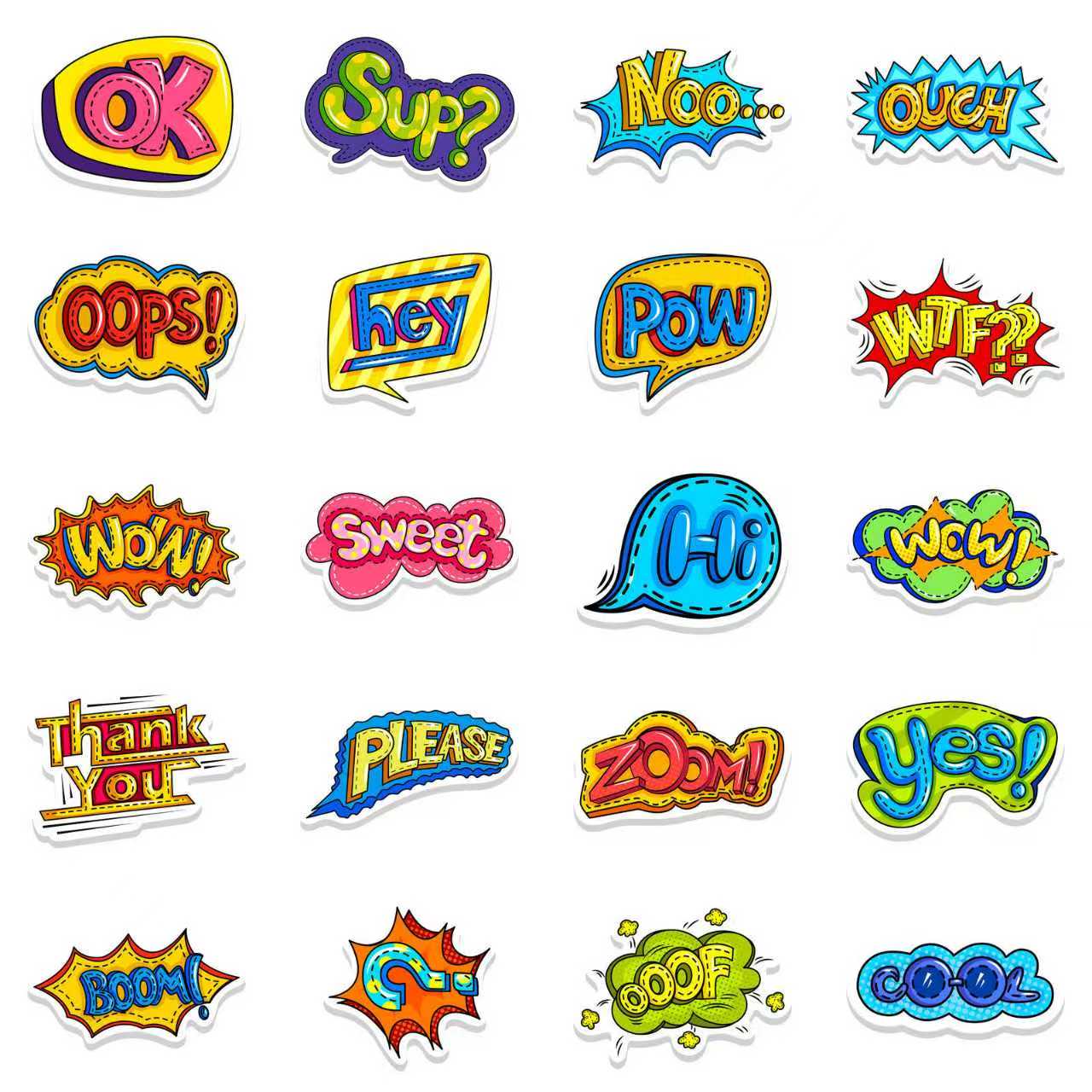 55PCS Cool trendy Amazing label Bam Pow Wow Boom sticker