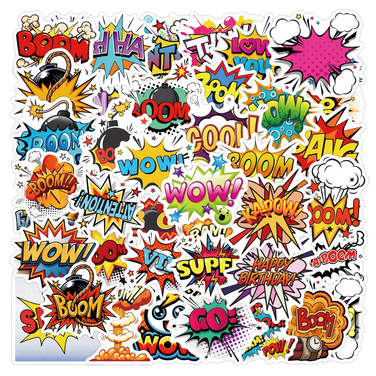 55PCS Cool trendy Amazing label Bam Pow Wow Boom sticker