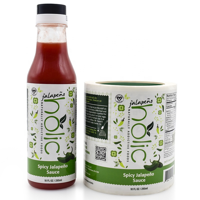 UV Printing Custom Vinyl Waterproof Labels for Hot Sauce and Food Colored Beverage Personalized Brand Label Roll Sticker